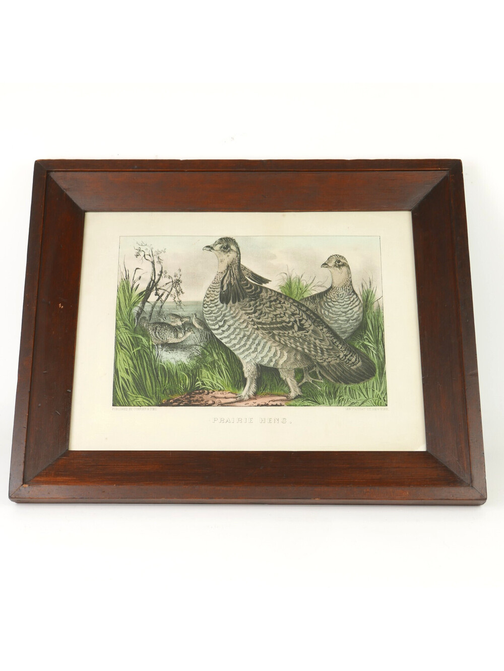 Currier & Ives Hand Colored Lithograph Print Prairie Hens Birds Antique Framed